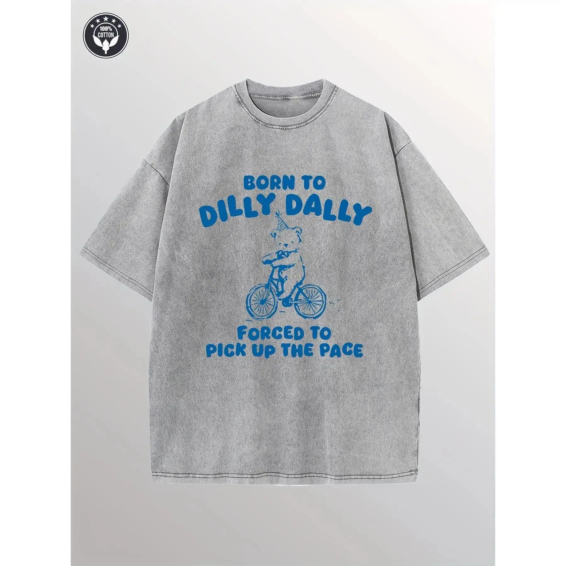 Men's Washed Oversized Short-Sleeve Casual Sports T-Shirt - Born To Dilly Dally, Trendy Street Style Apparel, Personalized Outfits Matching Layer, Cargo & Jeans Compatible, Suitable for Travel & Sports Streetwear Loose