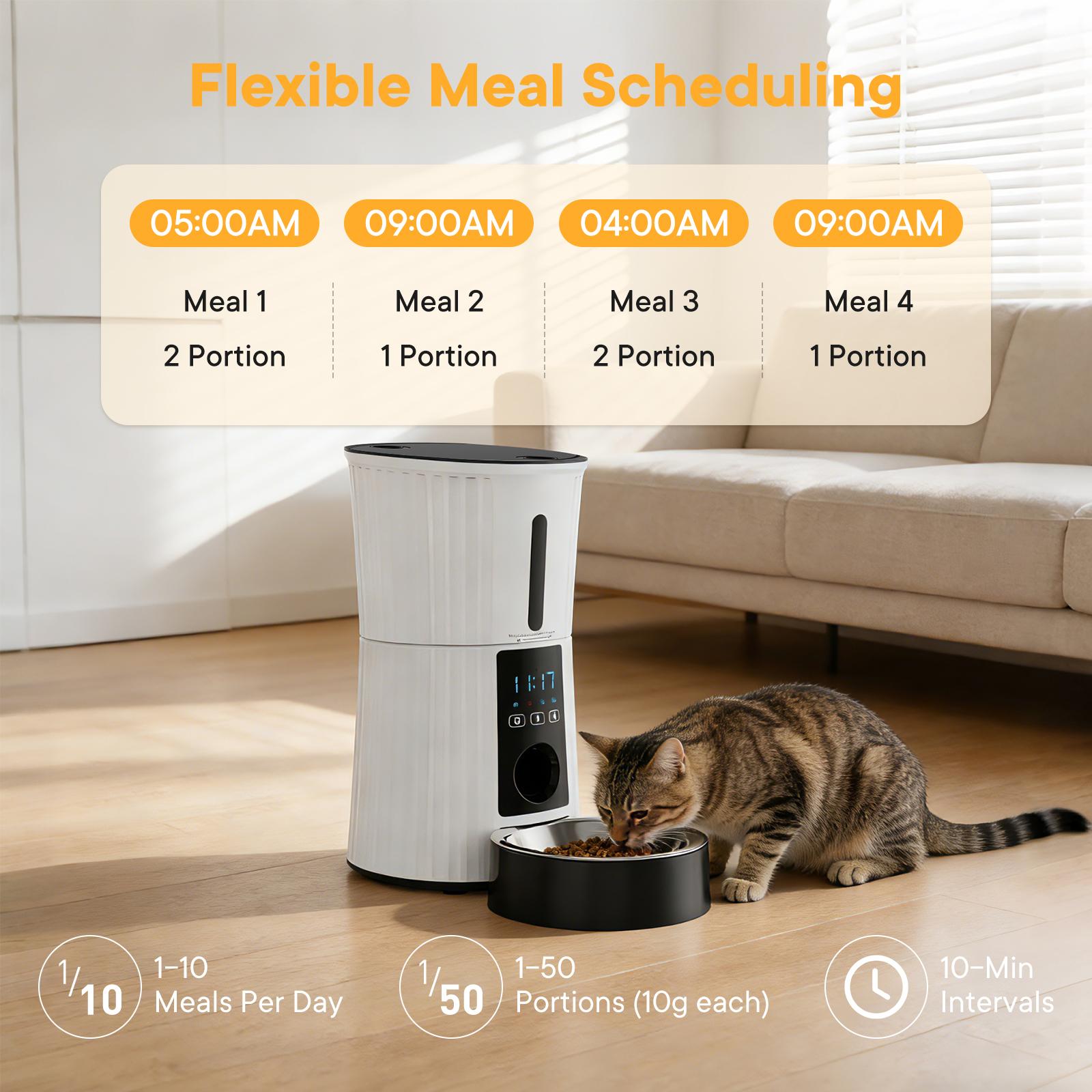 Smart Auto Cat Feeder - 2.4G WiFi & APP Control, Dual Power Backup, 10s Voice Recording & Desiccant for Fresh Food Smart Auto Cat Feeder - 2.4G WiFi & APP Control, Dual Power Backup, 10s Voice Recording & Desiccant for Fresh Food