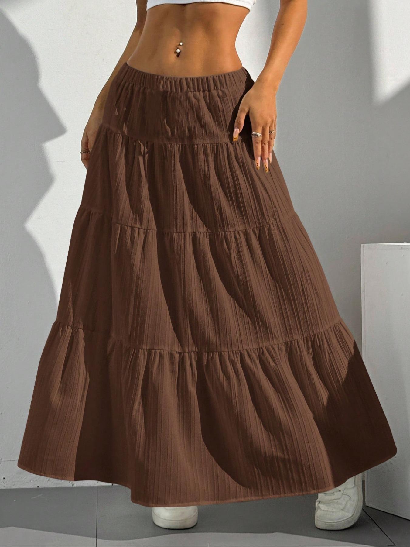 Women's Plain Ruffle Trim Skirt, Casual Fashion Long Skirt for Daily Wear, Ladies Bottoms for All Seasons, Ruffle Hem Skirt