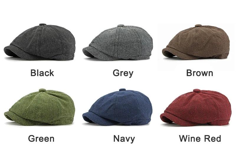 Twill Flat Cap for Men Women Herringbone Newsboy Caps British Style Octagonal Hat Solid Green Red Detective Cabbie Beret Hat