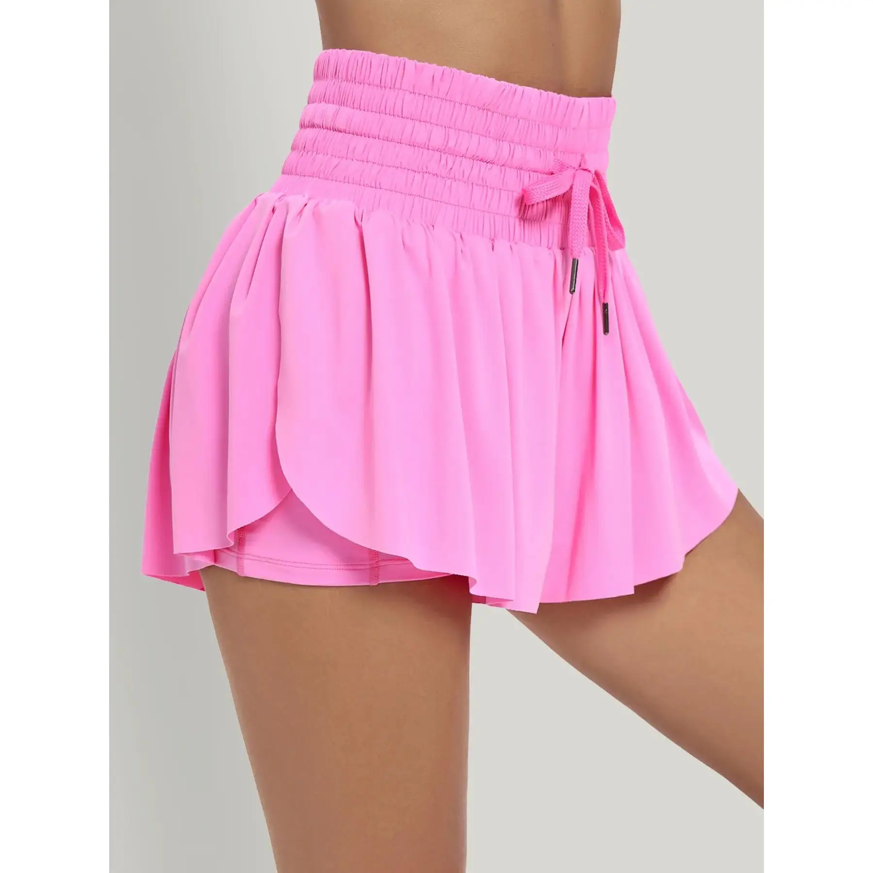 Women's High-Waisted 2 in 1 Flowy Athletic Shorts Butterfly Design with Pocket, Spandex Workout Shorts for Gym Yoga Running Lounge Summer