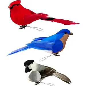 Small Craft Birds Decoration Figurines Realistic Feathered Red Cardinal Blue Bird Gray Chickadee 3pcs Artificial Bird for Christmas Tree Ornament Floral Arrangement Wreath Crafting Photo Propfidget toys