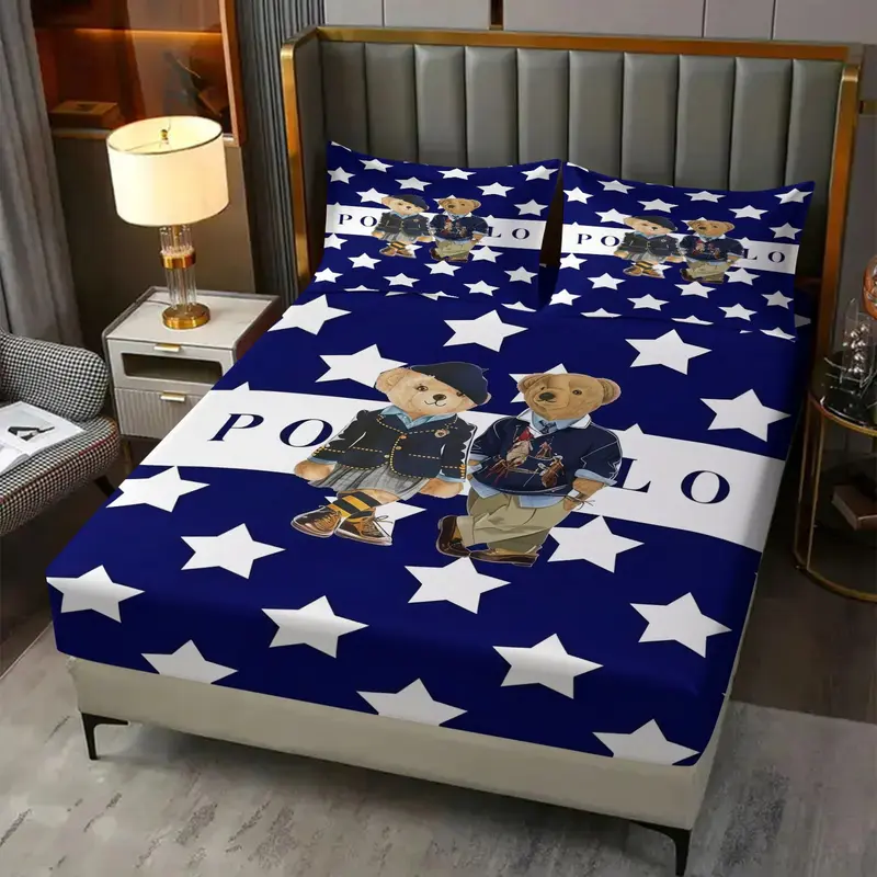 One-of-a-Kind Preppy Polo Bear Bedding Set, 3 Piece, (1 Fitted Sheet + 2 Pillowcases) ,Luxury Preppy Bedding, Unique & Stylish Bedroom Decor, Perfect Gift for Teens, Young Adults & Patriotic Fashion Lovers