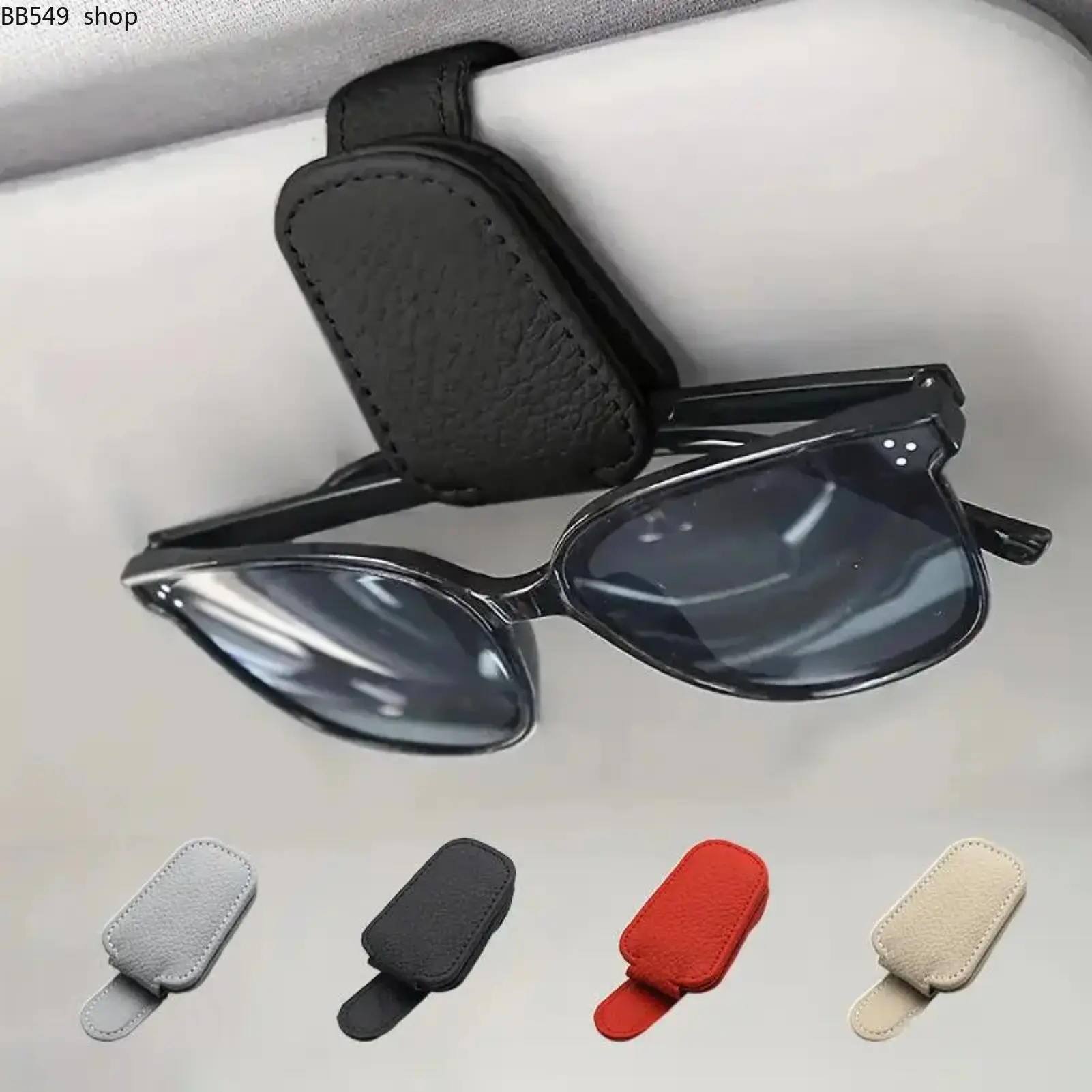 Car Sun Visor Glasses Holder – PU Leather Universal Sunglasses Clip, Car Sun Visor Storage Organizer Clip for Glasses, Durable Car Interior Accessory for Sunglasses & Small Items
