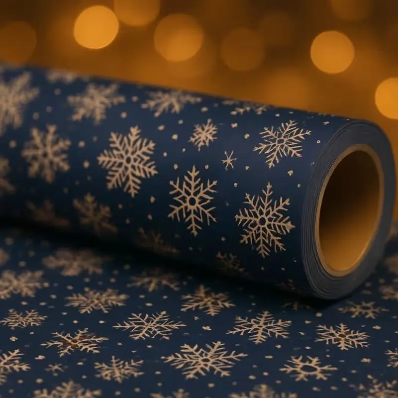 Deep Blue Snowflake Gift Wrap Roll, Thick Waterproof Kraft Paper, 16.9x118 Inches, Christmas New Year Birthday Decor, Elegant Design