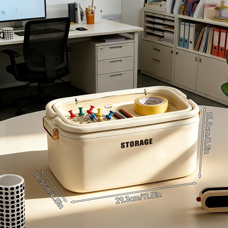 Multi-layer Stackable Desktop Storage Box, Transparent Drawer-style Storage Box, Office Stationery Organizer with Lid, Plastic Cosmetic and Jewelry Storage Box, Cream White.