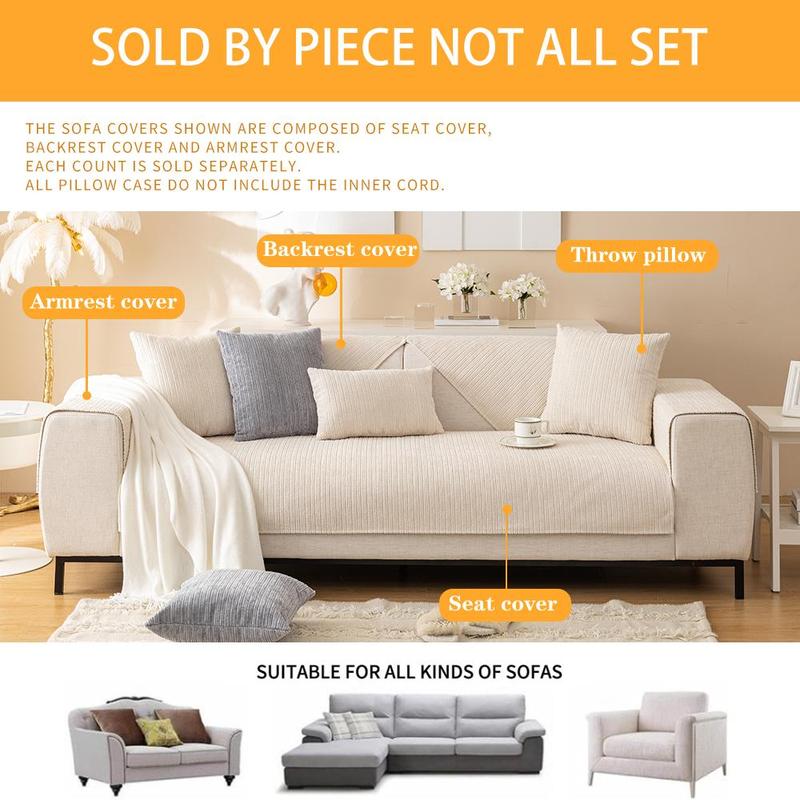 Solid Color Jacquard Chenille Sofa Cover, Jacquard Couch Covers, Non-Slip Sofa Slipcover Protector for Home & Living Room, Fits 1- to 4-Seat Sofas, Sofa Couch Cover