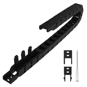 R28/38 15mm x 15mm Black Plastic Cable Wire Carrier Drag Chain 1M Length for CNC with End Connectors Semi Enclosed Type Inner Side openable
