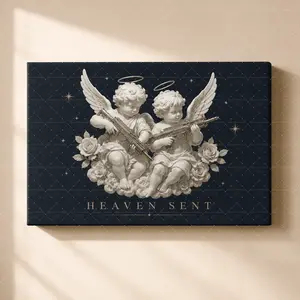 Heaven Sent" Cherub Canvas Wall Art, Minimalist Monochrome Aesthetic Print, Modern Edgy Living Room Bedroom Office Decor, Statement Poster Gift,wall decor,poster.