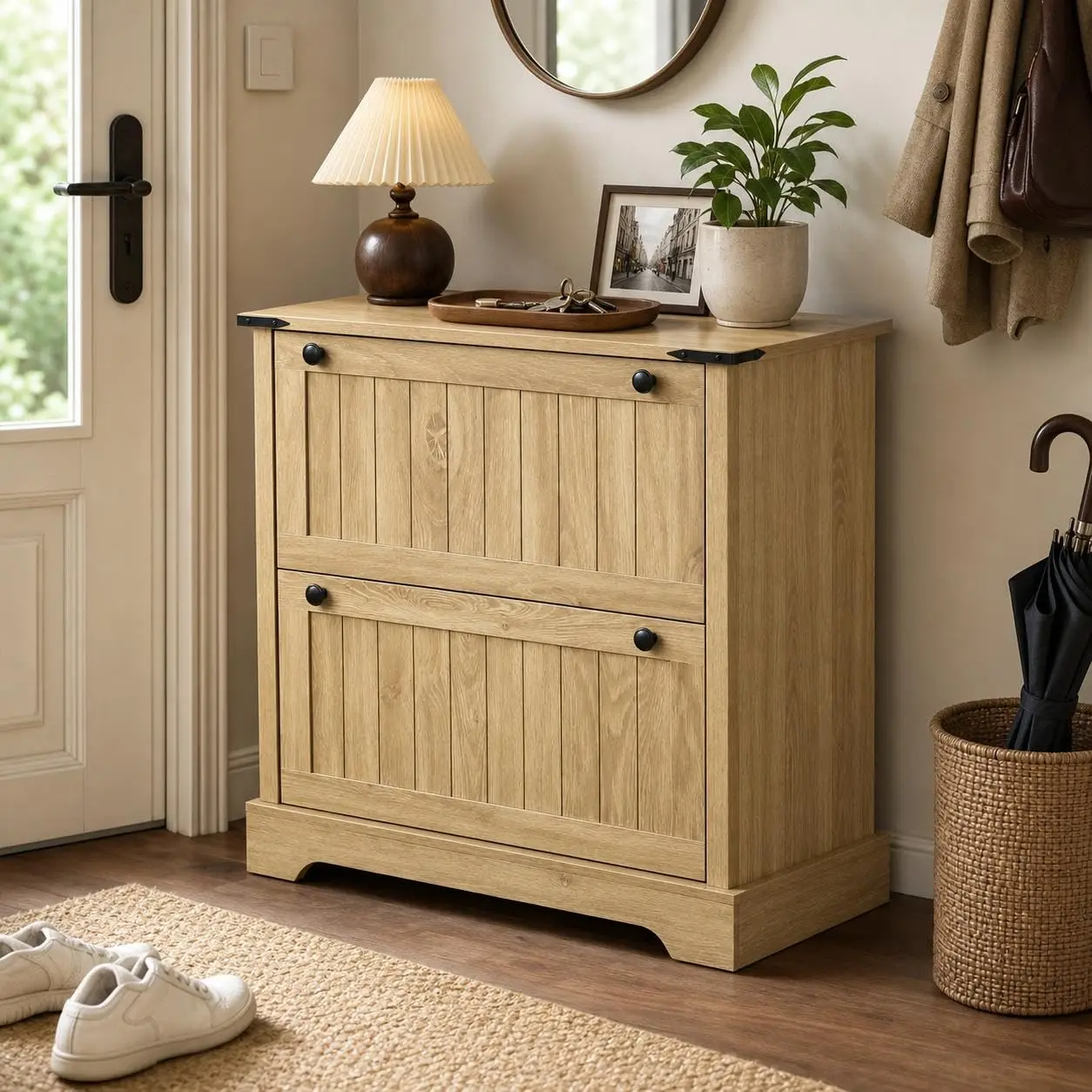 30-in Farmhouse File Cabinet with 2 Drawers - Includes Hanging Files for A4/Letter/Legal Documents, Rustic Office Storage Cabinet and Printer Stand