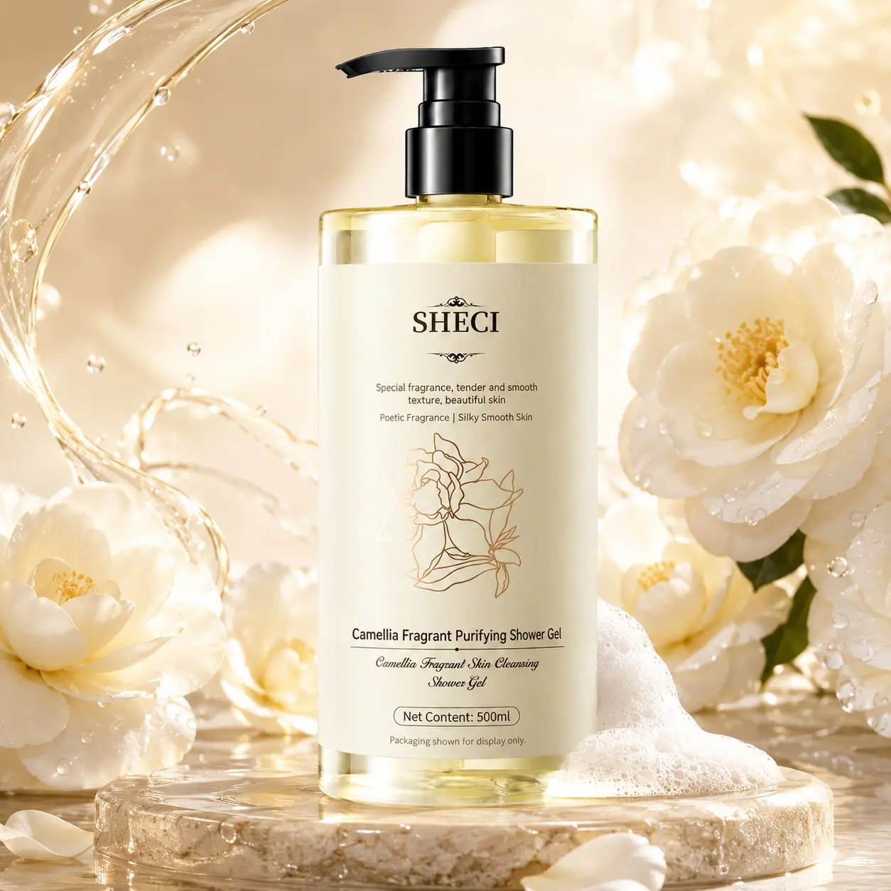 Camellia Scented Body Wash, Luxurious Floral Spa, Salicylic Acid Deep Cleansing, Moisturizing Long-Lasting Fragrance, Relaxing Daily Bath