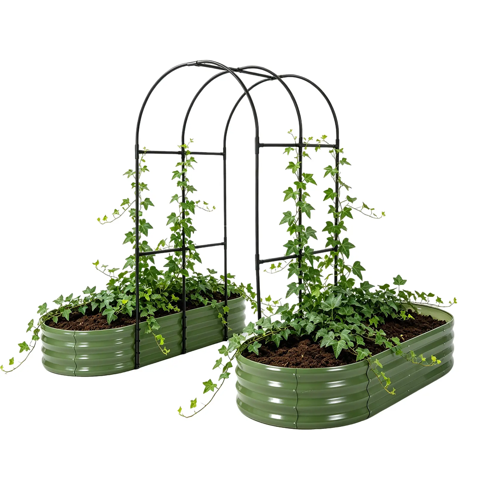 71"L x 36"W x 12"H Raised Garden Bed with Arched Trellis, Modular Planter Box with Climbing Net for Flowers, Vegetables & Vines