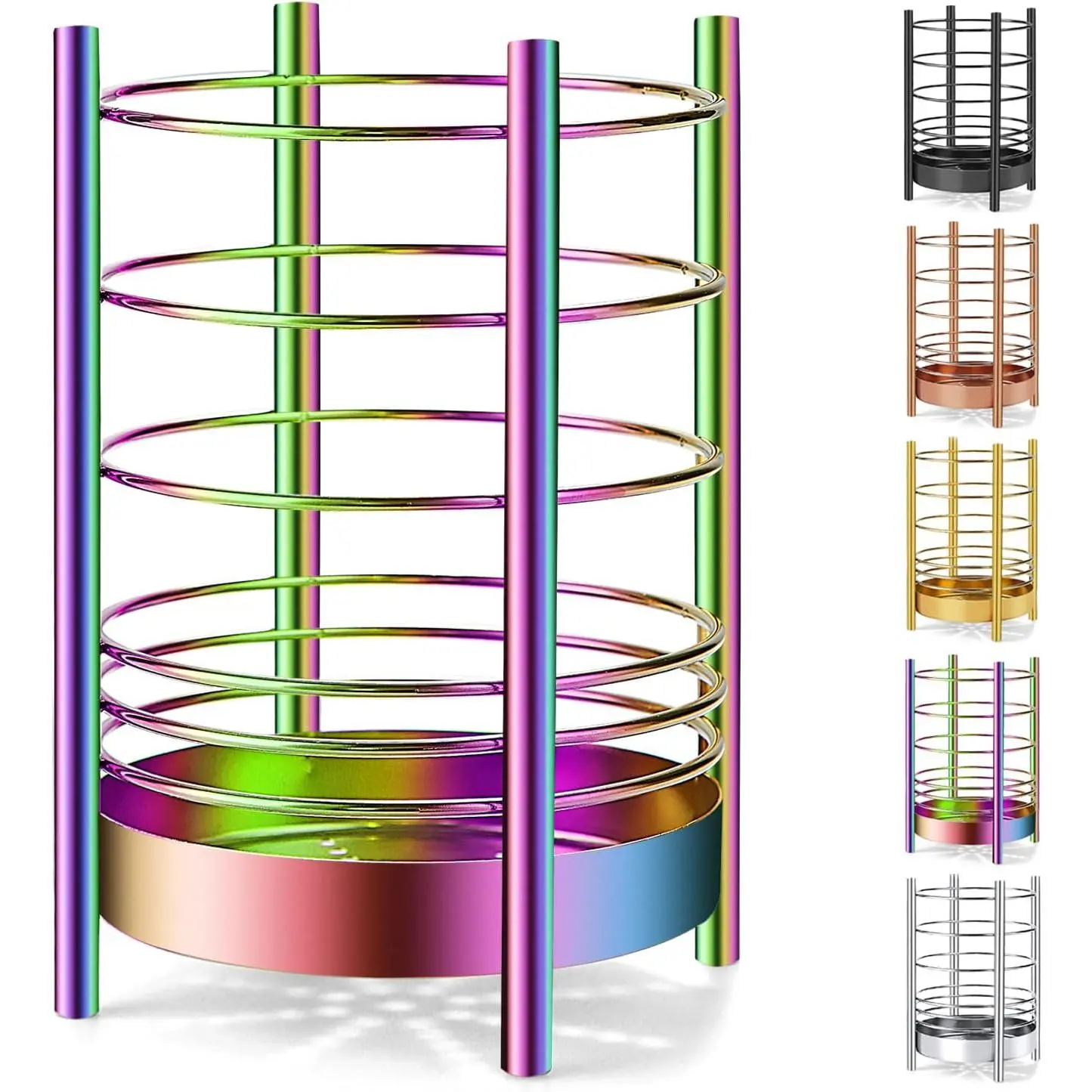Rainbow Kitchen Utensil Holder Kitchen Counter, Stainless Steel Utensil Crocks, Rainbow Titanium Coating Utensil Storage Caddy Organizer, Cooking Utensil Holder, Easy Cleaning(Rainbow/7.4''x5.2'')