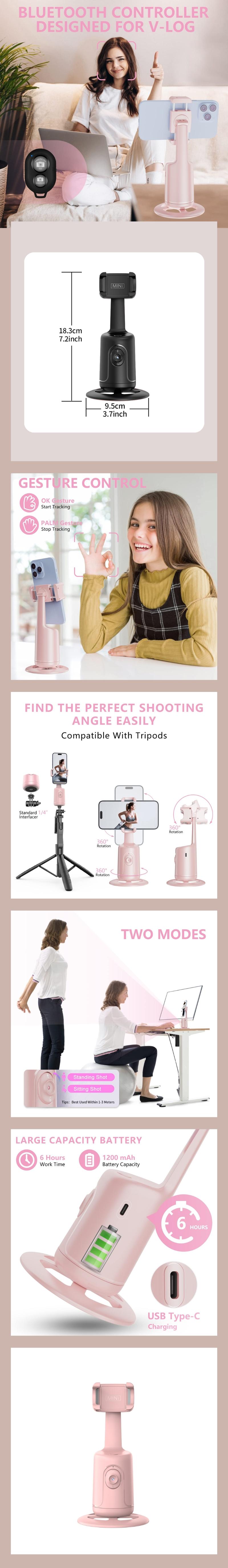 Auto Face Tracking Gimbal Stabilizer Tripod for iPhone, Phone Tripod Gimbal Stabilizer, Tripod Selfie, Phone Accessories, 360° Rotatable Handheld Video Recording Tool for Summer, Stocking Fillers Gift