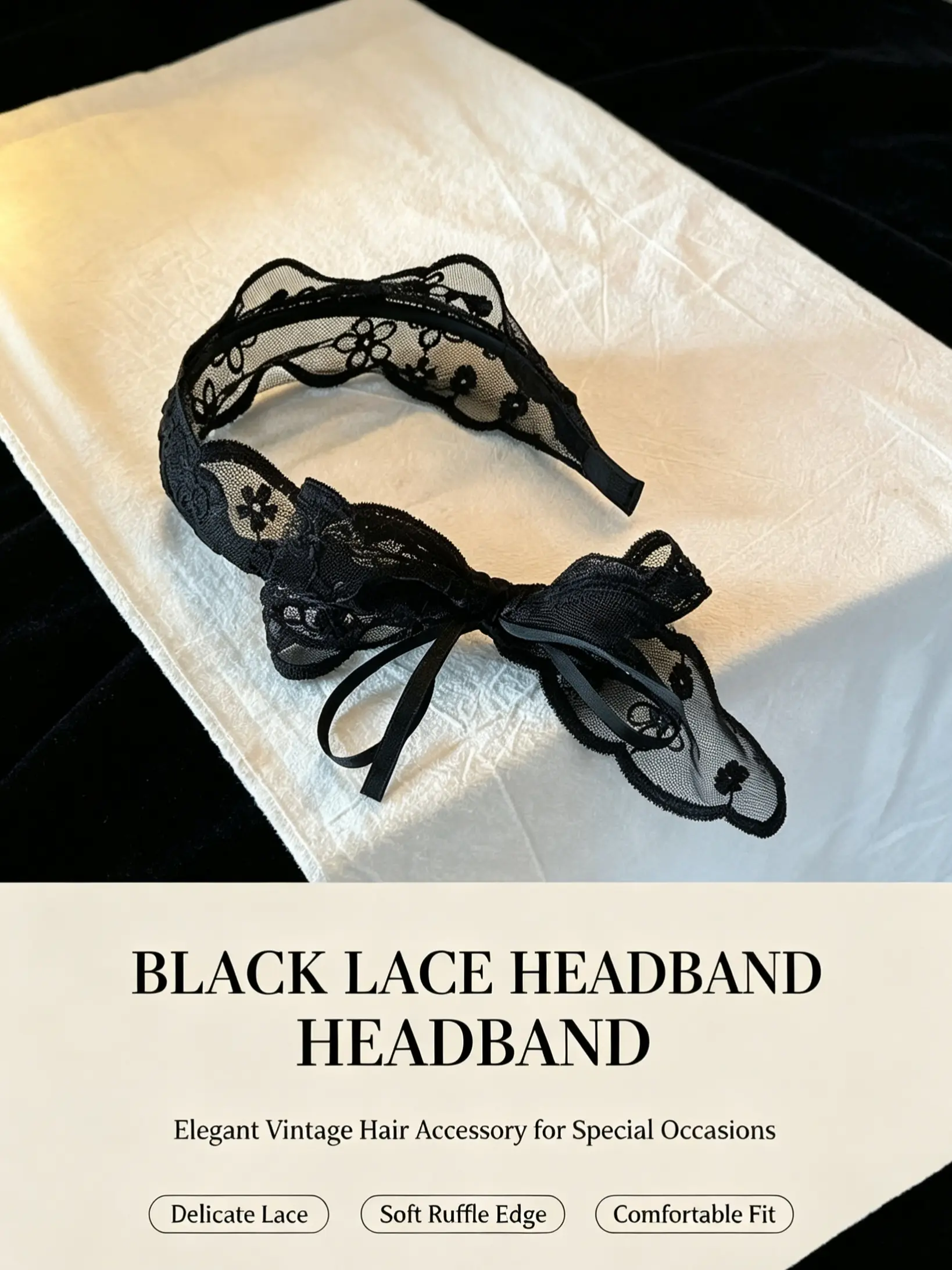 1pc Lace Bow Ribbon Hair Hoop,Floral Hairband,High Crown Pressure Headband,Fairy Style Daily Wear BowAccessories, Hairband Headband ForWomen, Hair Accessories, Lace BowHeadpiece Accessory, Head Piece,Hair Bow Headbands