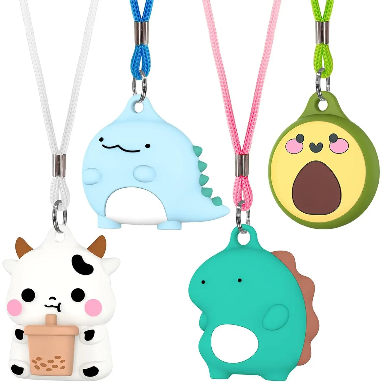 2026Air tag Necklace with Adjustable Length, Cute Cartoon Airtags 4 Pack Holder Soft Silicone Skin-Friendly Apple Airtags Case for Kids with Key Ring, Screen Protector