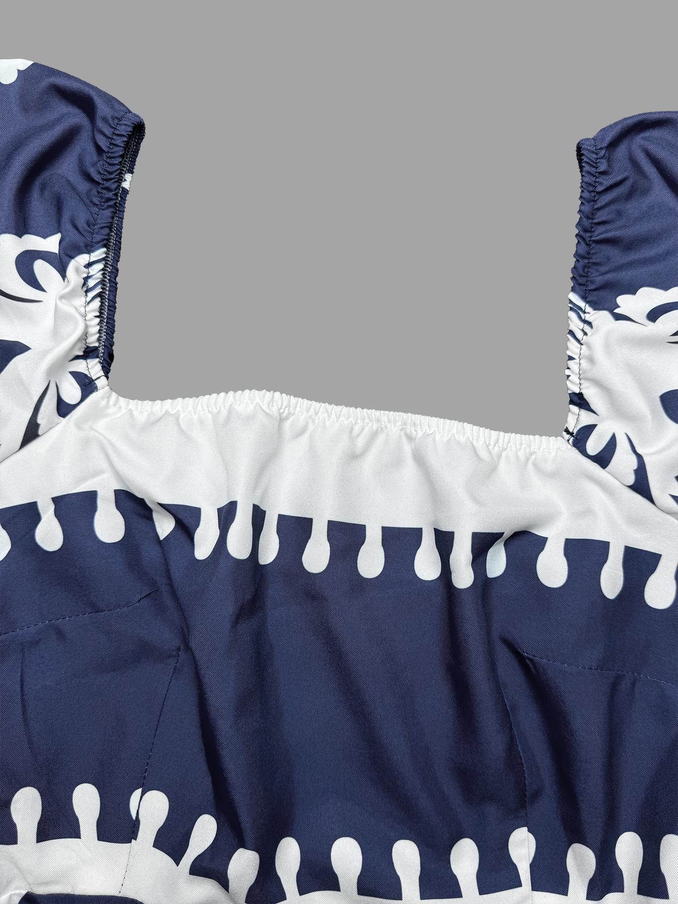 Women's Pocket Square Neck Dress, Bohemian Fashion Casual Short Sleeve Long Dress for Daily Holiday Vacation Wear, Ladies Dress for Summer, Classy Modest Dresses, Womenswear, Boho Chic Dress, Bohemian Print Dresses