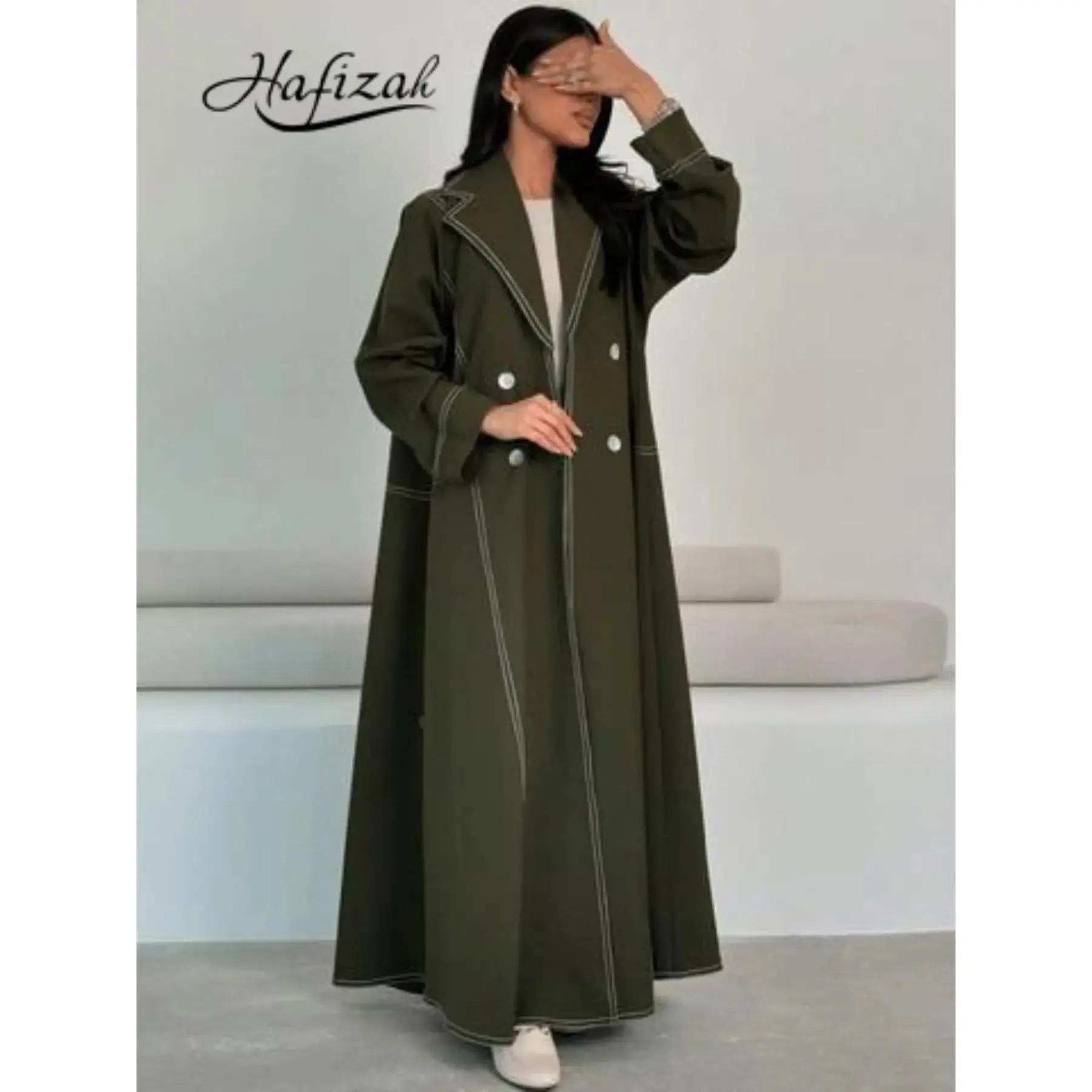 Hafizah Elegant Abaya Blouse, Loose-Fitting Western Collar Long Dress, Dual Button Design, Middle Eastern Luxury Islamic Women's Clothing