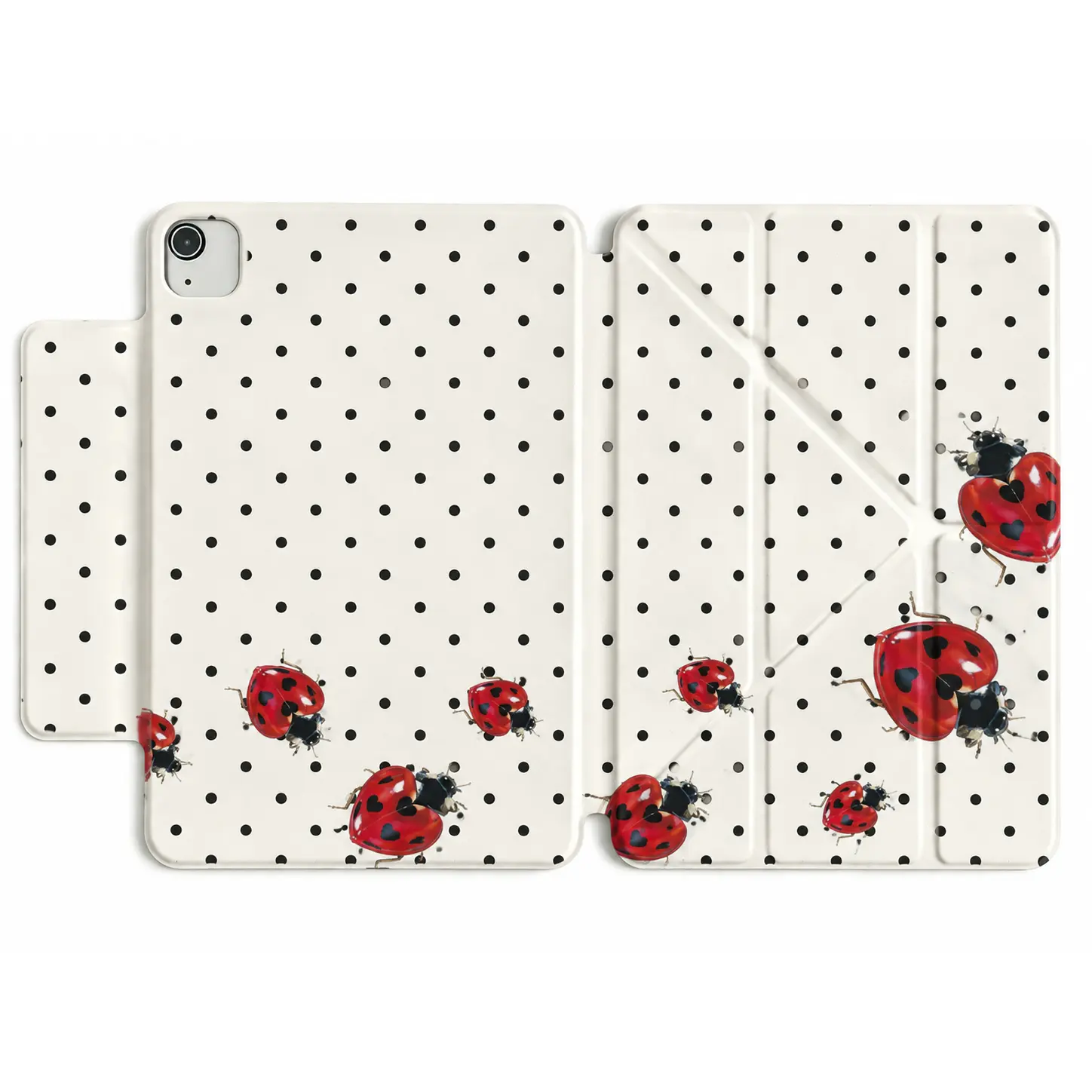 DarlingCase Red Ladybug Polka Dot Print Magnetic Detachable 360 °   Rotatable iPad Case, 2-in-1 Shock-Resistant Tablet Protective Cover with Pencil Holder, Auto Sleep/Wake, Y-Fold Stand for iPad A16 11th/10th Gen, Air, Pro, Mini 6/7