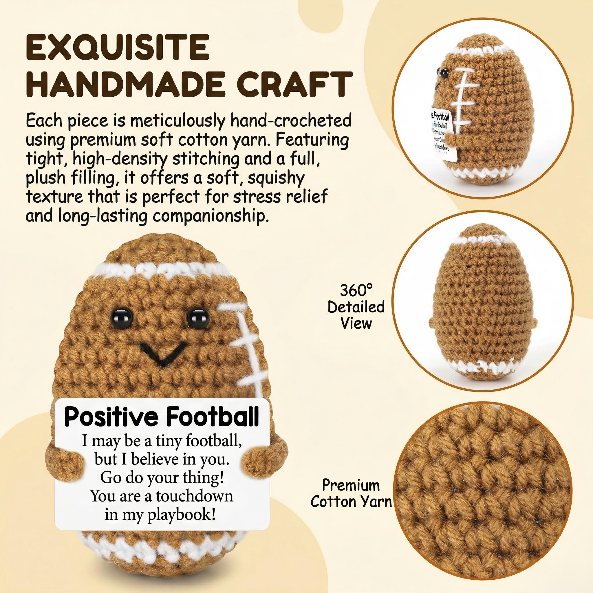 Adorable Hand Crochet Football Stuffed Toy Emotional Support Plush,Full Filling Soft No Odor Durable Colorfast,Perfect Birthday Gifts Teacher Appreciation Gifts For Women Men Him,Home Decor Desk Ornament Bag Pendant Healing Gift For Holiday Party Graduati
