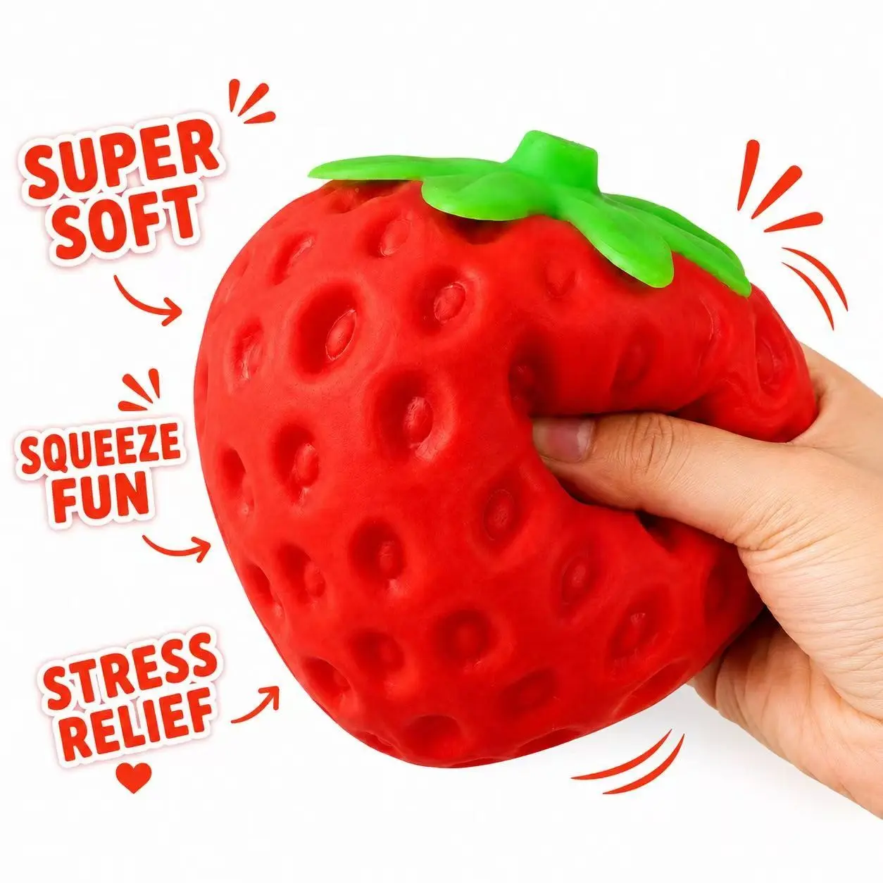 Large Strawberry Squishy Toy, Soft Slow Rising Squeeze Fidget Toy for Stress Relief, Sensory Play, Desk Toy, Birthday Gift & Party Favor
