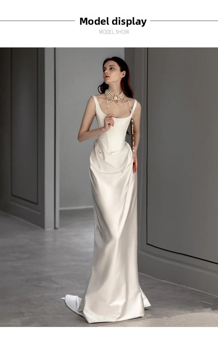 Satin Light Wedding Dress 2026 – Vintage Simple Spaghetti Strap Departure Gown, Small Train Bridal Evening Dress