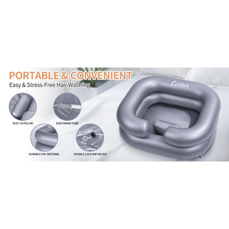 Inflatable Shampoo Basin - Portable Shampoo Bowl, Hair Washing Basin for Bedridden, Disabled,Injured, Hair Wash Tub for Dreadlocks and at Home Sink Washing (Silver)