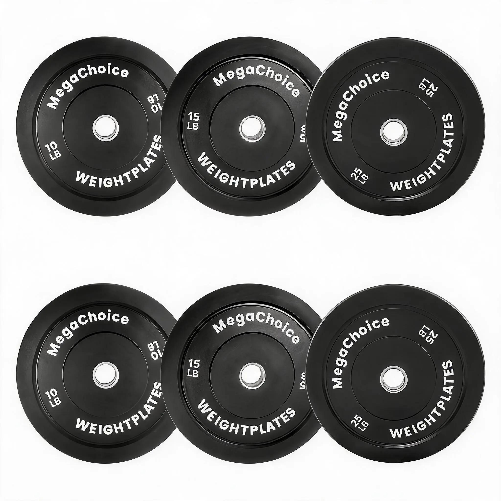 100 lb Rubber Bumper Plate Set, 2-Inch Standard, 3 Pairs (10, 15, 25 lbs), Black