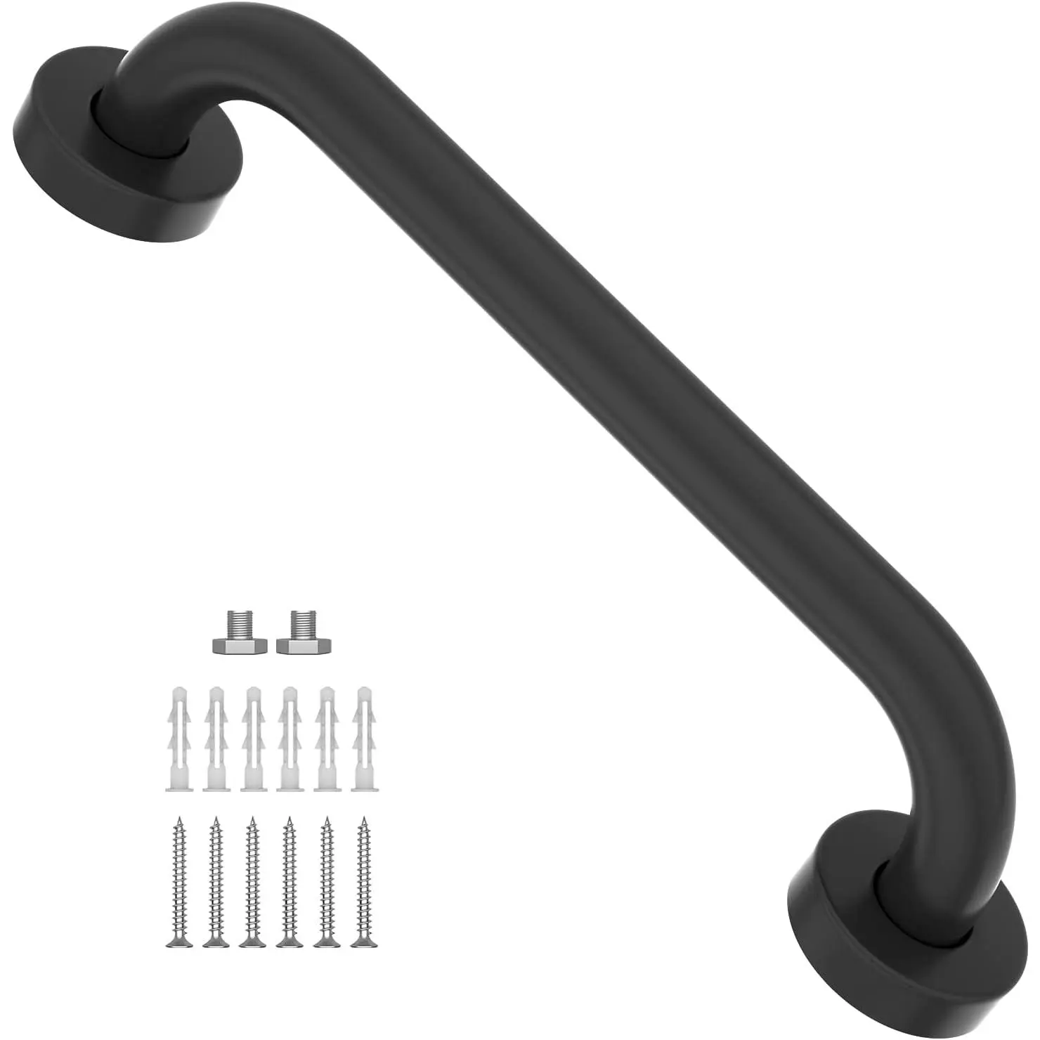 12-Inch Stainless Steel Safety Grab Bar, Matte Black Rustproof Wall-Mounted Residential Bath Handle for Fall Prevention, Seniors’ Bathtub or Bathroom Use