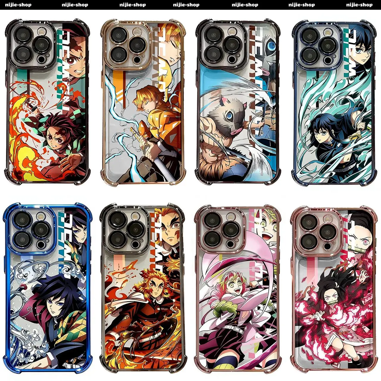 Anime Demon Slayer Plating Case For iPhone 17 16 15 14 13 12  Pro Max  Plus Samsung S21 S22 S23 S24 S25  Anti-Fall Airabag Back Cover Halloween Gifts  Anime lover, Casing, Accessories, Durable, Anime Lovers