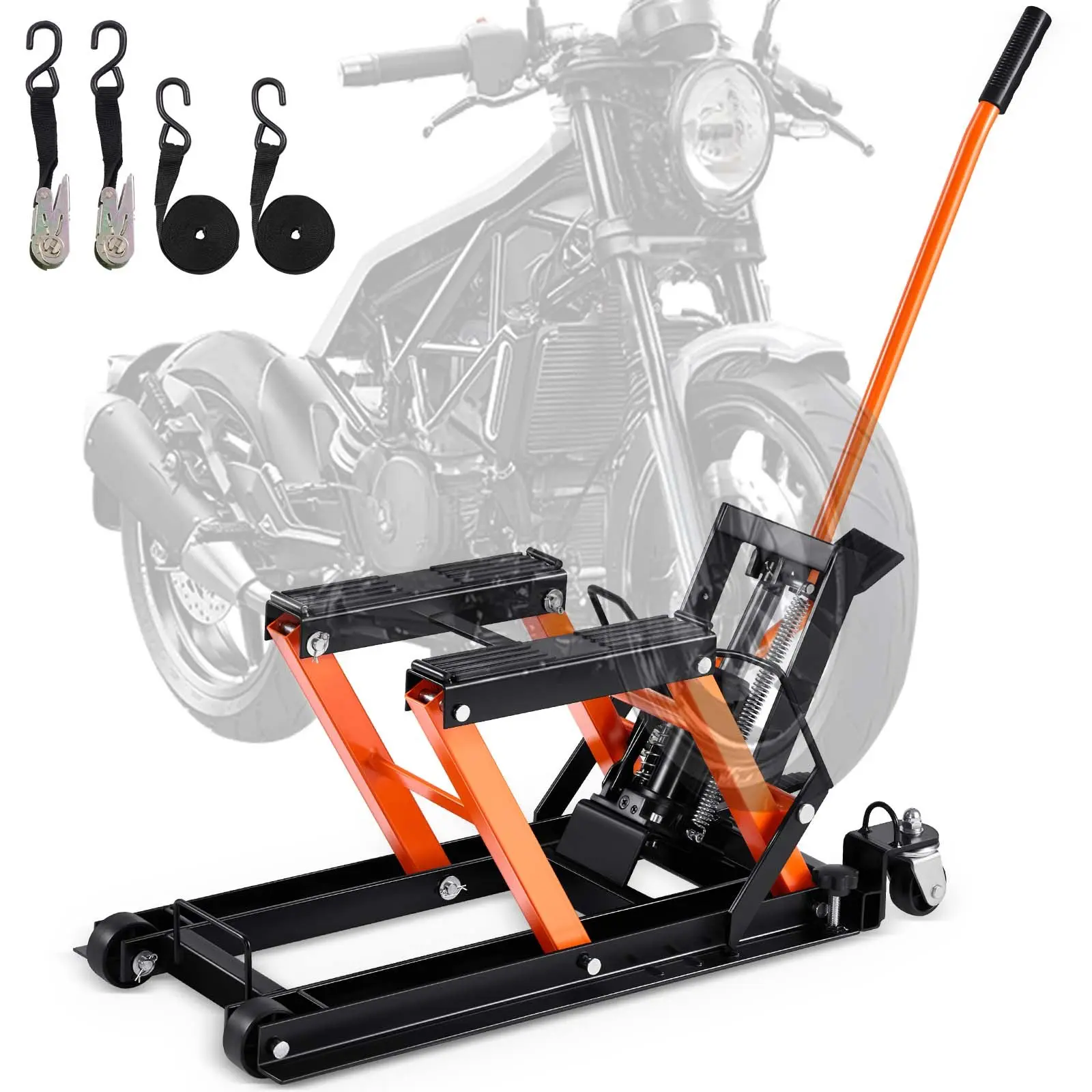 VEVOR Steel Hydraulic Motorcycle Jack Stand, 1500 LBS ATV Scissor Lift Jack, 4.7"-15" Scissor Lift Jack Stand with 4 Wheels, Hydraulic Foot-Operated Hoist Stand for Motorcycle ATV UTV Powersports