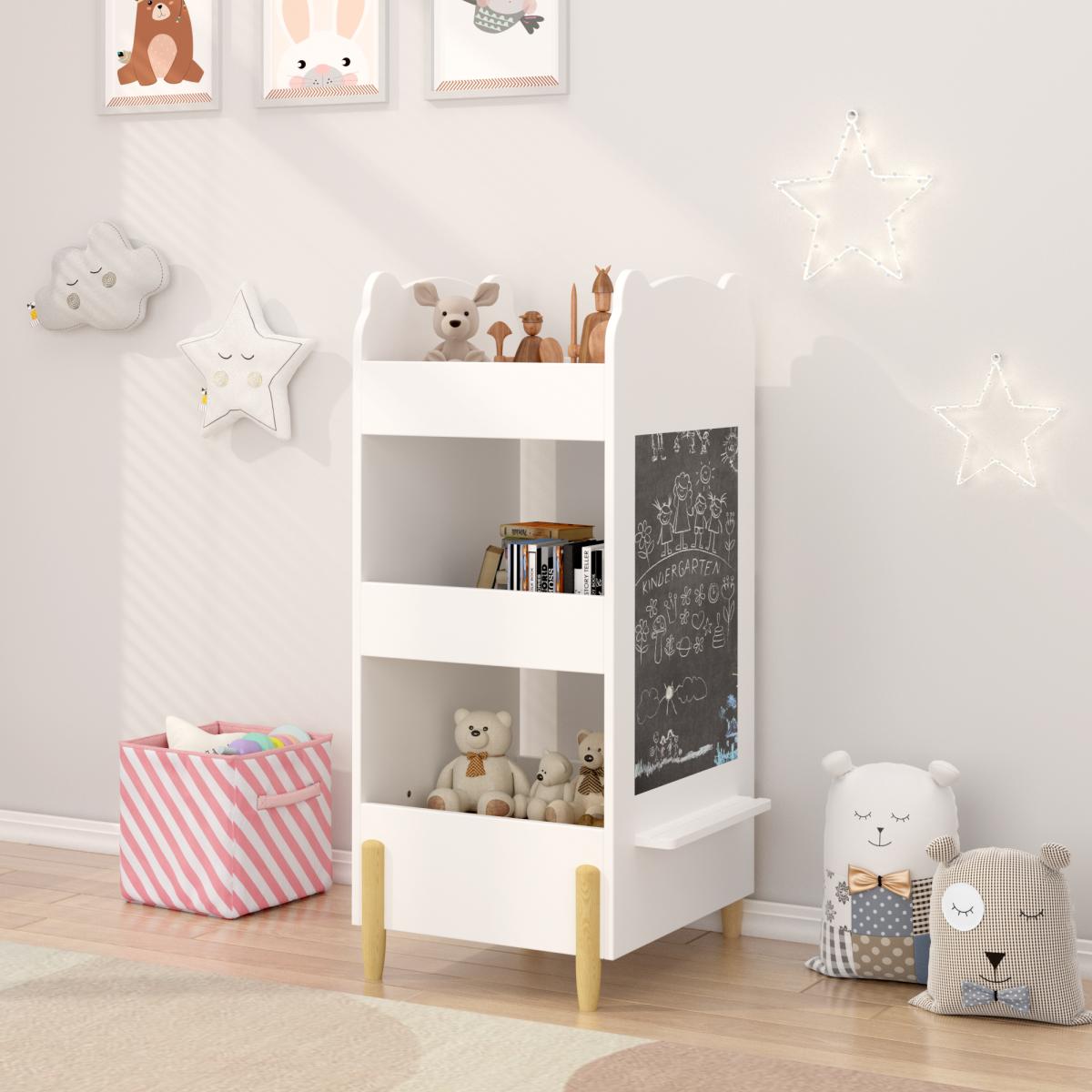 Kids Bookshelf with Chalkboard Side – Bear-Shaped Wooden Bookcase with 3-Tier Storage, Drawing Board for Toddlers, Toy and Book Organizer for Playroom or Bedroom – White Kids Bookshelf with Chalkboard Side – Bear-Shaped Wooden Bookcase with 3-Tier Storage, Drawing Board for Toddlers, Toy and Book Organizer for Playroom or Bedroom – White