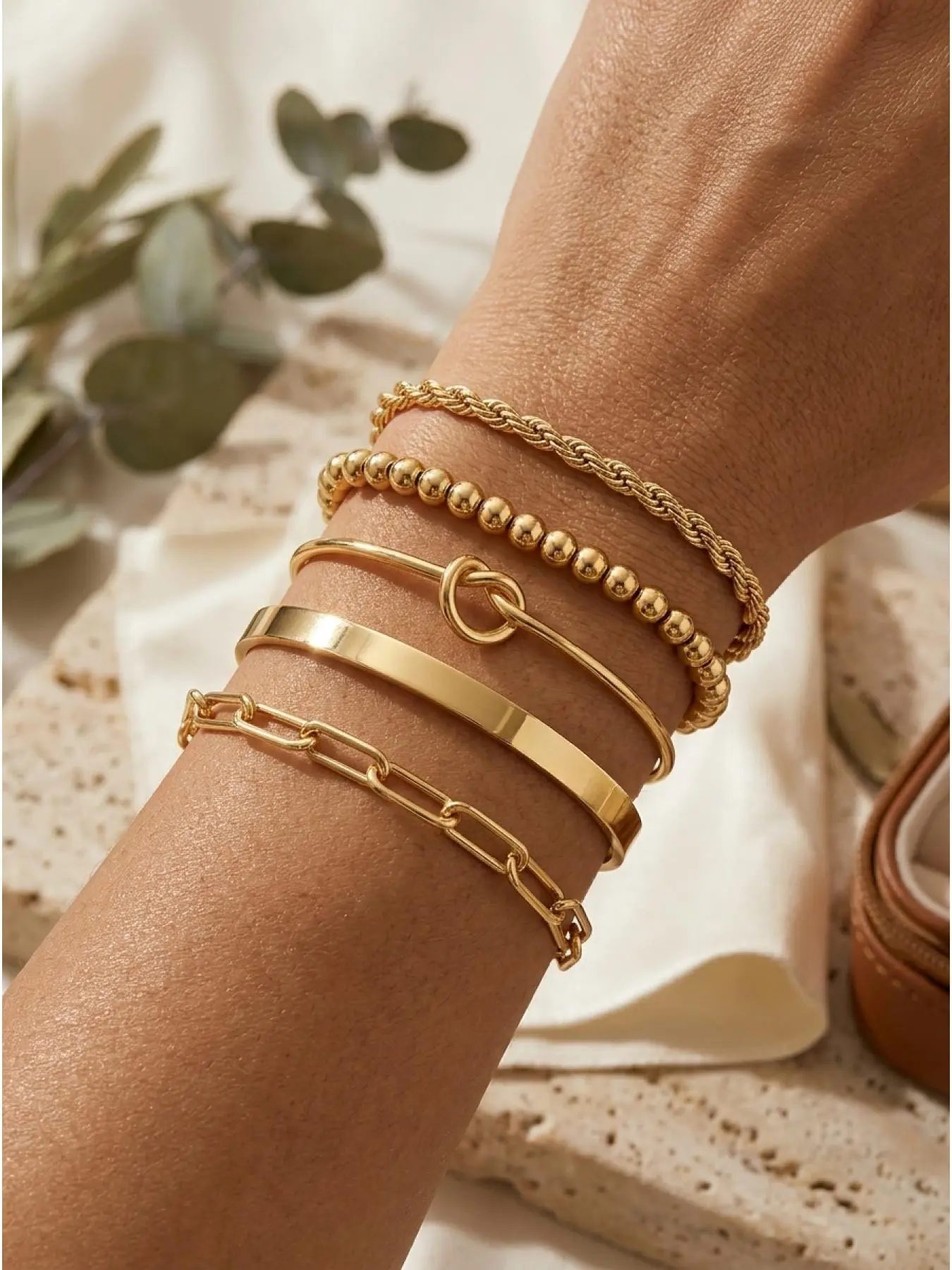 Gold Bracelets Set for Women, Jewelry Bracelets Non Tarnish, Waterproof 14K Gold Plated Sterling Silver Chunky Cuff Bracelet, Stackable Gold Bangles, Trendy Bracelet, Tie Knot Cuban Rope Bracelet for Women Accessories Mothers Day Gifts for Mom Birthday