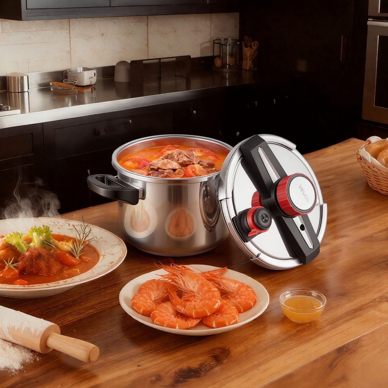 VEVOR Pressure Cooker, 6.3Qt Pressure Cooker Stainless Steel, Pressures Canner with Steaming Rack, Tempered Glass Lid, Three Pressures Settings for Meat, Beans, Rice, Soup, Sauces, Cook up to 100 kPa VEVOR Pressure Cooker, 6.3Qt Pressure Cooker Stainless Steel, Pressures Canner with Steaming Rack, Tempered Glass Lid, Three Pressures Settings for Meat, Beans, Rice, Soup, Sauces, Cook up to 100 kPa