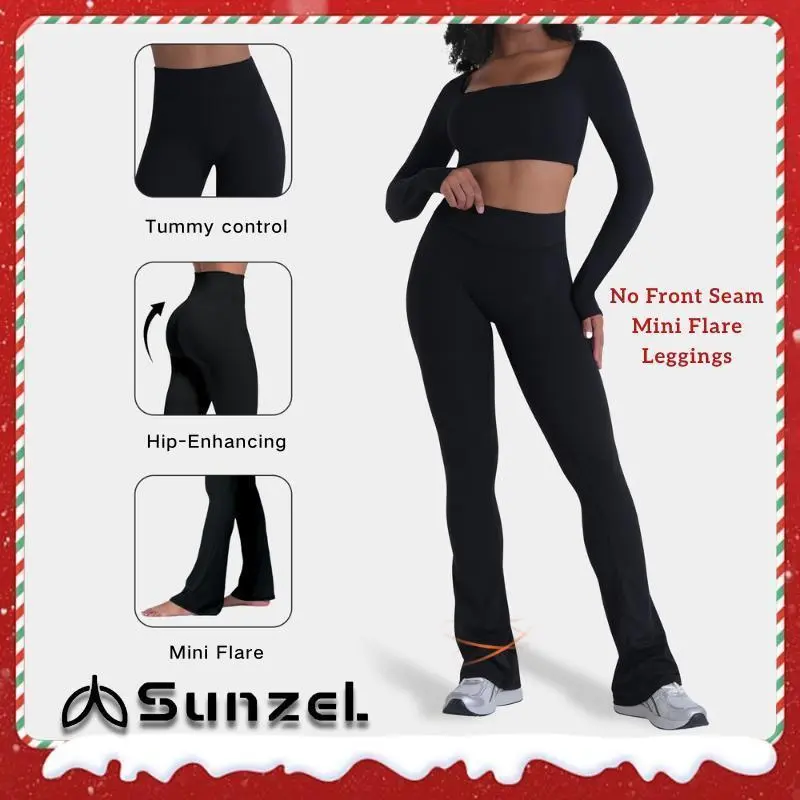 Sunzel Women's High Waist Stretchy No Front Seam Flared Leggings - Invisible Butt Scrunch, Tummy Control Athleisure Bottoms for Gym Yoga, Women's Gym Wear, Butt Lifting Leggings,summerwins,travel essentials,camping essentials tiktokshopbacktoschool