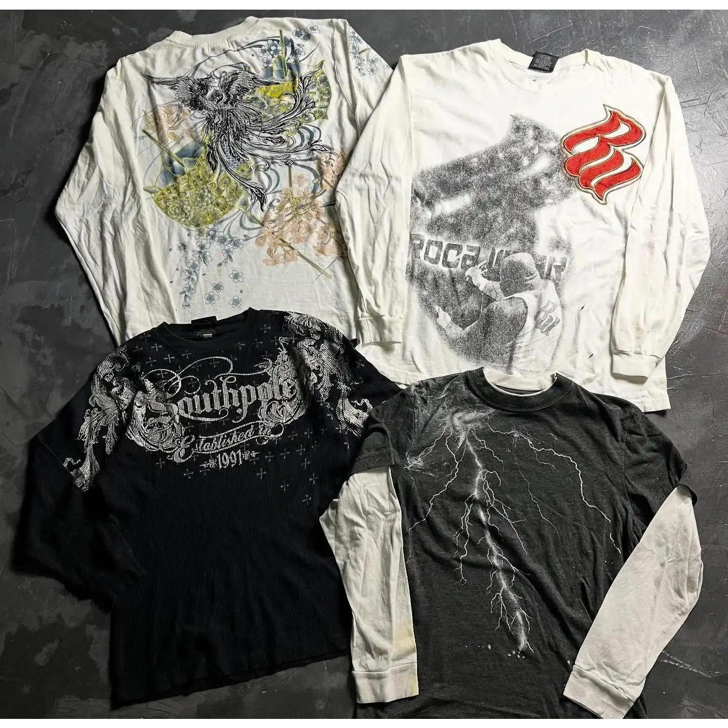 Southpole Long-Sleeved Y2K Tops Tide Rare Products Harajuku Unisex Retro Costume Punk Hip Hop Print Oversized T-shirt, Button, Streetwear, Tshirt