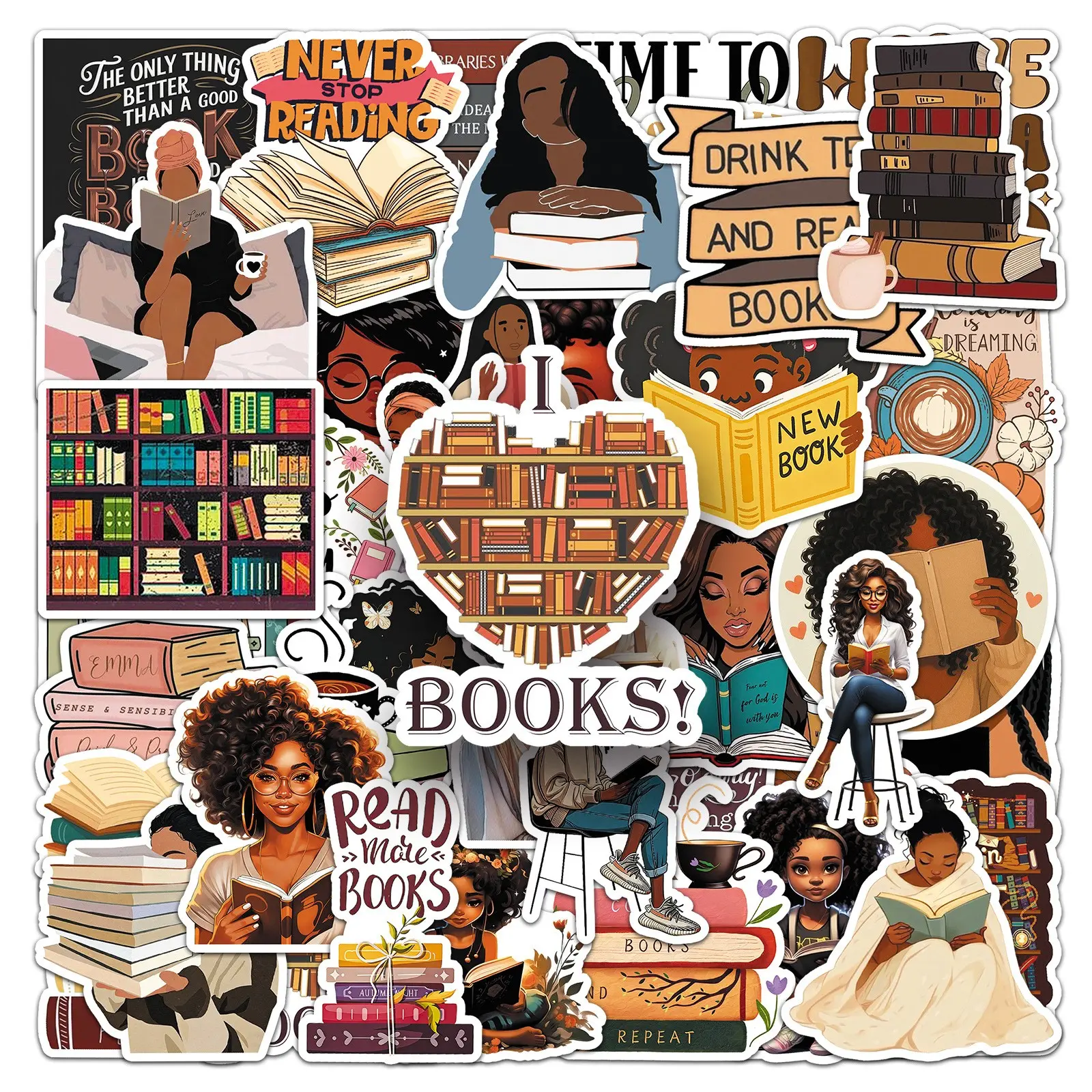 50 Girl Book Stickers, Bookmark Stickers, Waterproof Vinyl Phone Stickers, Mobile Phone Accessory, Kindle Book Lover Accessories, Decoration, for Adults