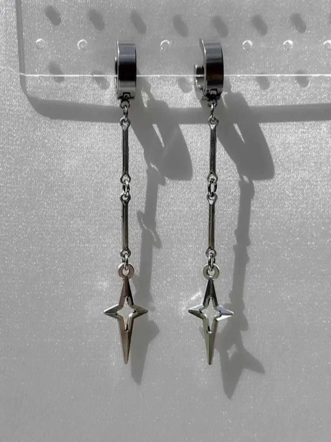 Hollow Out Star Design Dangle Earrings, Punk Style Earrings, Punk Jewelry For Party, Daily Decor For Girl