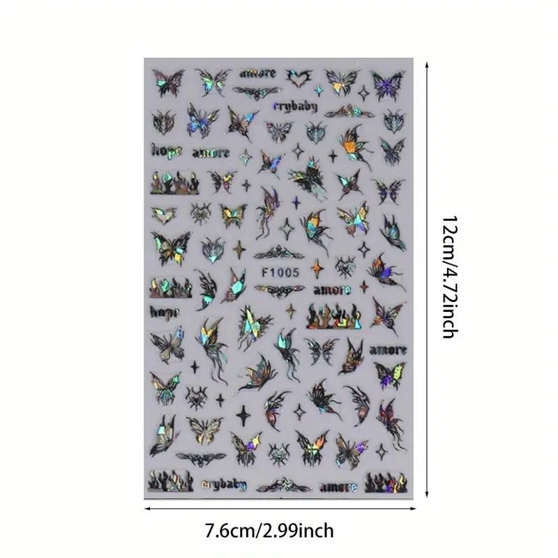 Butterfly Pattern Nail Art Sticker, 8 Sheets/bag 3D Self-adhesive Nail Art Supplies, Holographic Laser Glitter Butterfly Nail Design Nail Stickers
