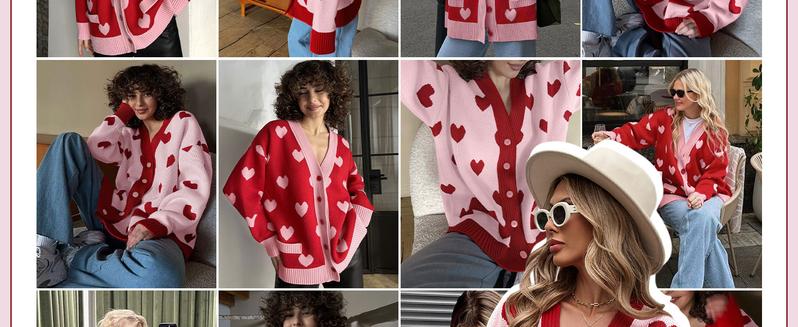 Saodimallsu Womens Oversized Heart Cardigan Color Block V Neck Button Long Sleeve Chunky Valentines Sweaters with Two Pockets & Contrast Trim Saodimallsu Womens Oversized Heart Cardigan Color Block V Neck Button Long Sleeve Chunky Valentines Sweaters with Two Pockets & Contrast Trim