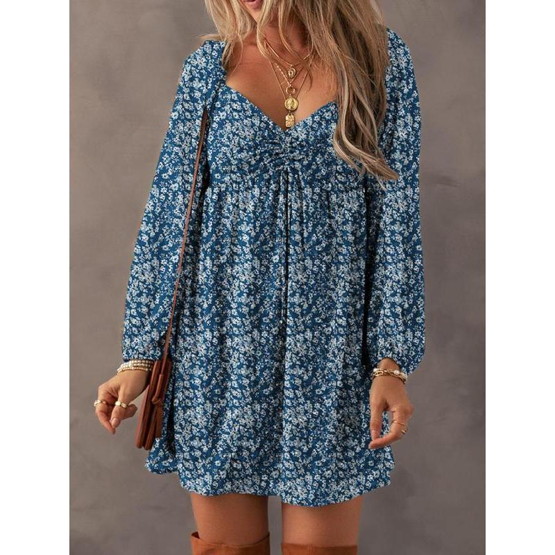 Women's Ditsy Floral Print Sweetheart Neck Shirred Back Dress, Bohemian Elegant Fashion Chic Bishop Sleeve Dress for Feminine Daily Holiday Vacation Wear, Ladies Dress for All Seasons, Casual Summer Boho Chic Womenswear, Casual Loose Dress Women's Ditsy Floral Print Sweetheart Neck Shirred Back Dress, Bohemian Elegant Fashion Chic Bishop Sleeve Dress for Feminine Daily Holiday Vacation Wear, Ladies Dress for All Seasons, Casual Summer Boho Chic Womenswear, Casual Loose Dress