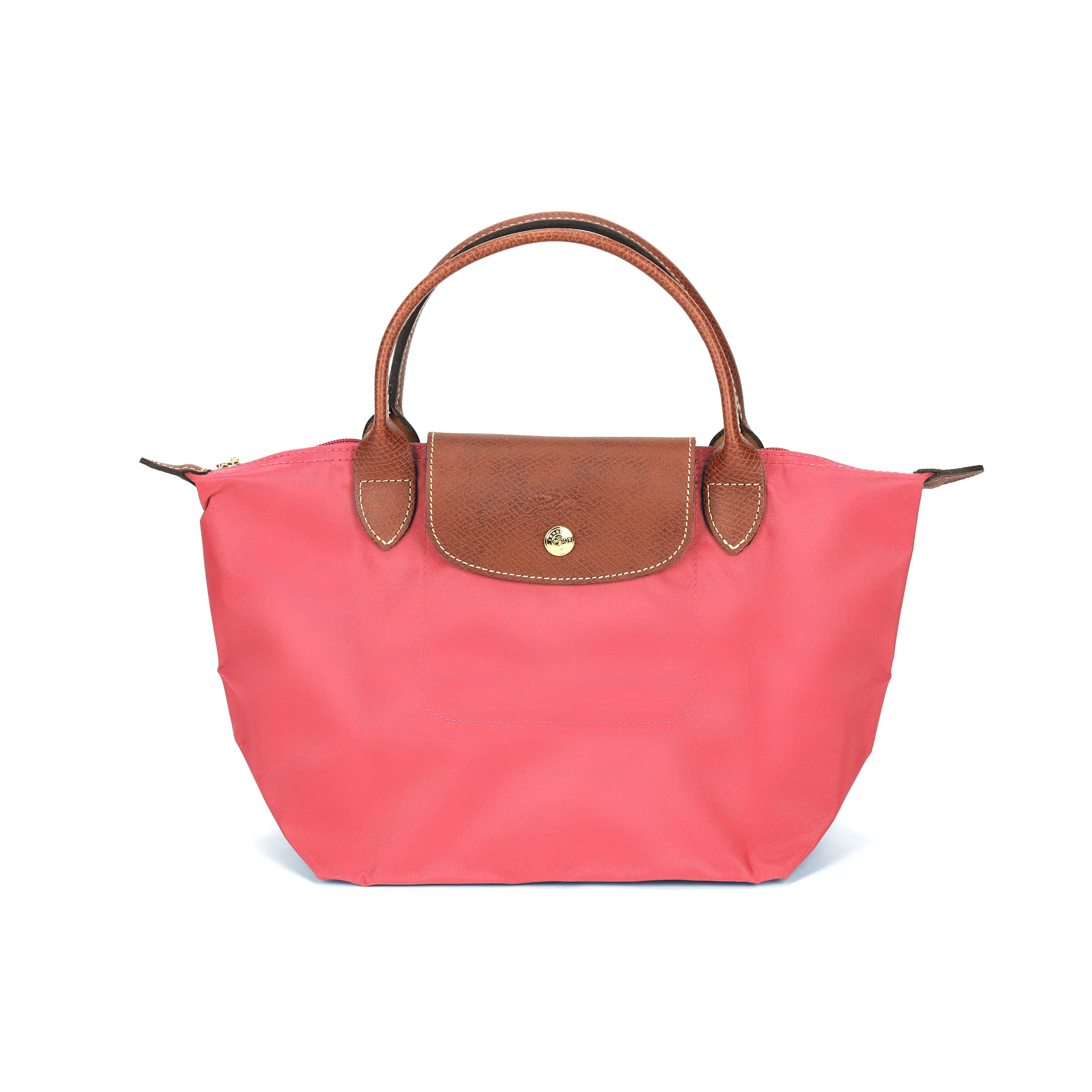 Longchamp Le Pliage 23 Embroidered Logo Solid Color Flap Zip Closure Canvas Dumpling Handbag, Small Women’s Bag in Blush Pink