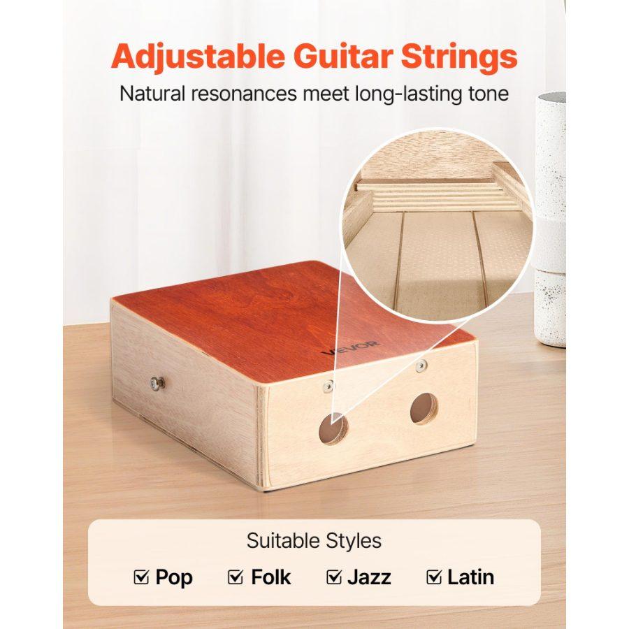 VEVOR Cajon Box Drum Wooden Birchwood Percussion Instrument Snare Wires Travel Bag