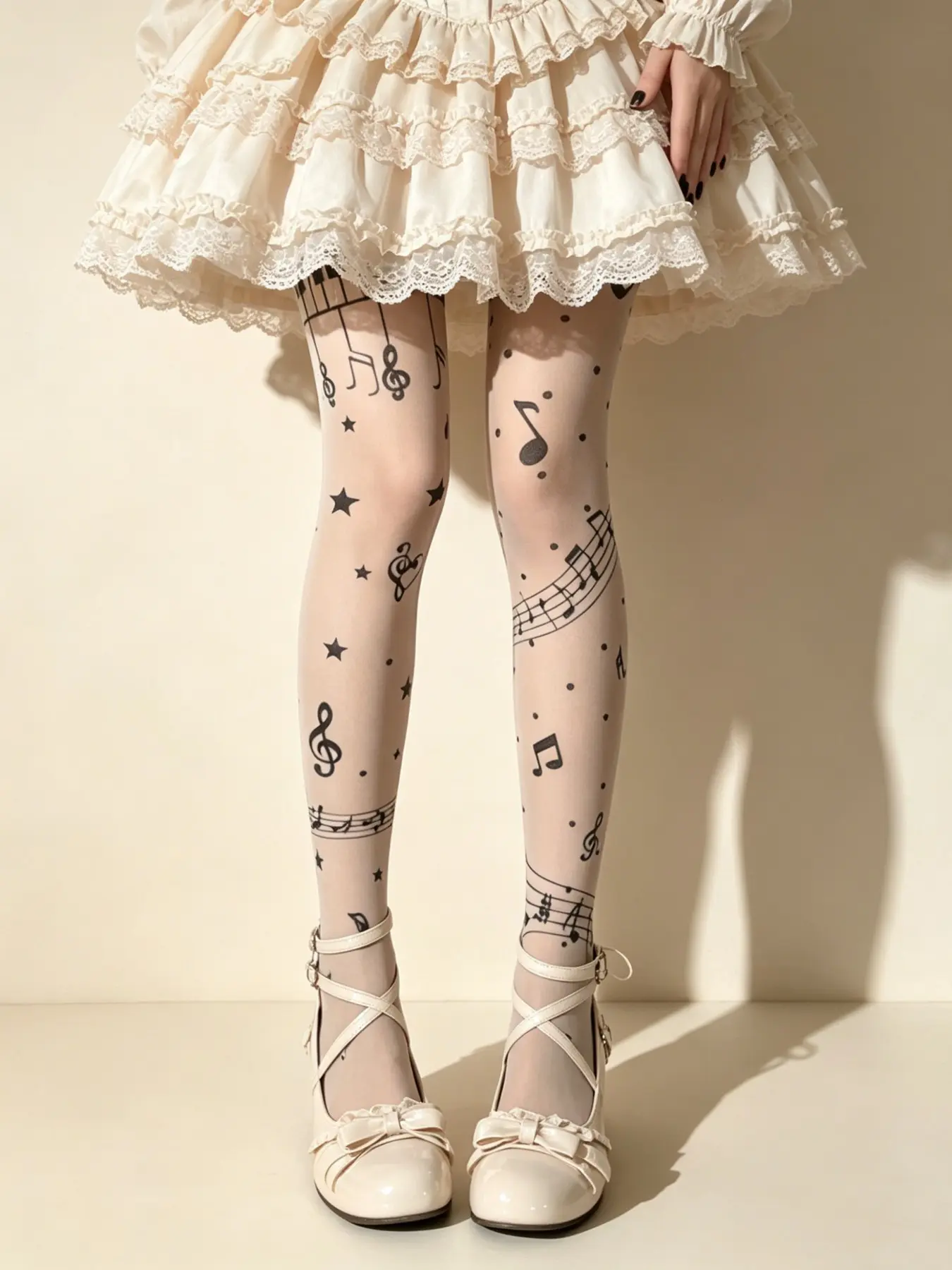 Sheet Music Print Sheer Nylon Stocking, Sexy Slimming Full-Length Women Pantyhose, Street Party Festival Night Outwear