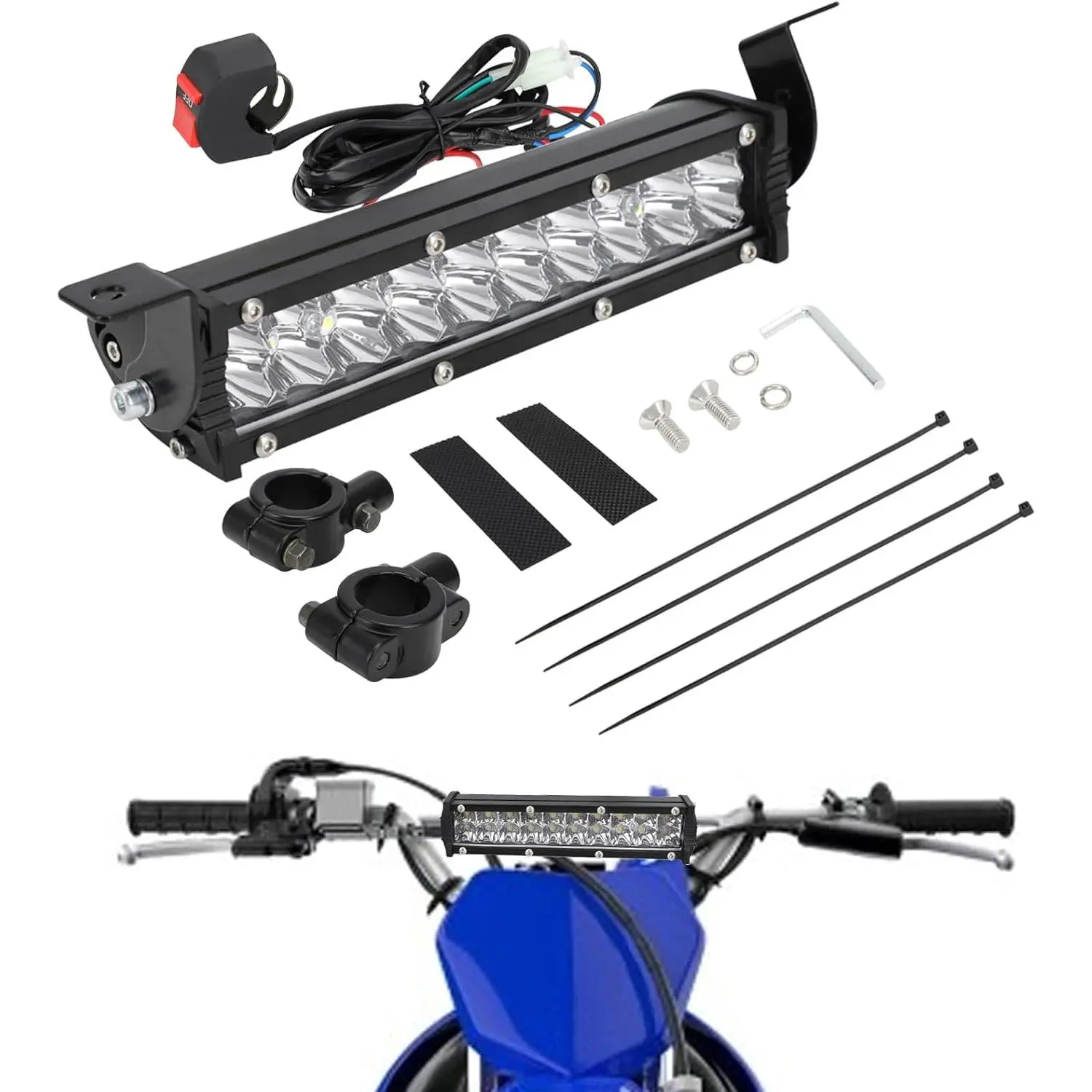 Motorcycle Dirt Bike Plug-Play LED Light Bar Kit, 60W 4200Lm Driving Lights with 20 Premium LED Bulbs, 7/8" Handlebar Iron Bracket Mount, Easy to Use, Universal for CRF XR RM KX KLX TTR PW SSR Apollo TAO TAO SDG Dirt Pit Bikes, Light Bulbs, Premium Lighti