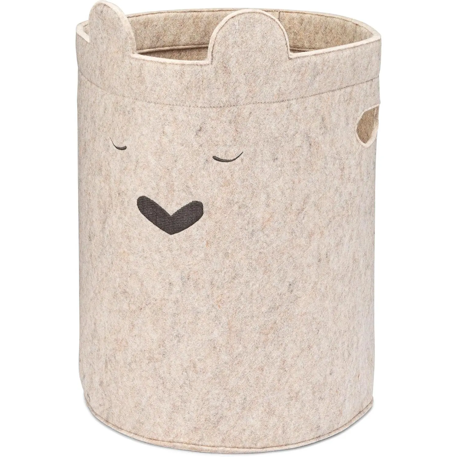 Parker Baby Bear Oval Soft Felt Laundry Hamper, Spacious Collapsible Nursery Storage Basket, Lightweight with Flexible-Sturdy Handles, Neutral Colors for Home Use