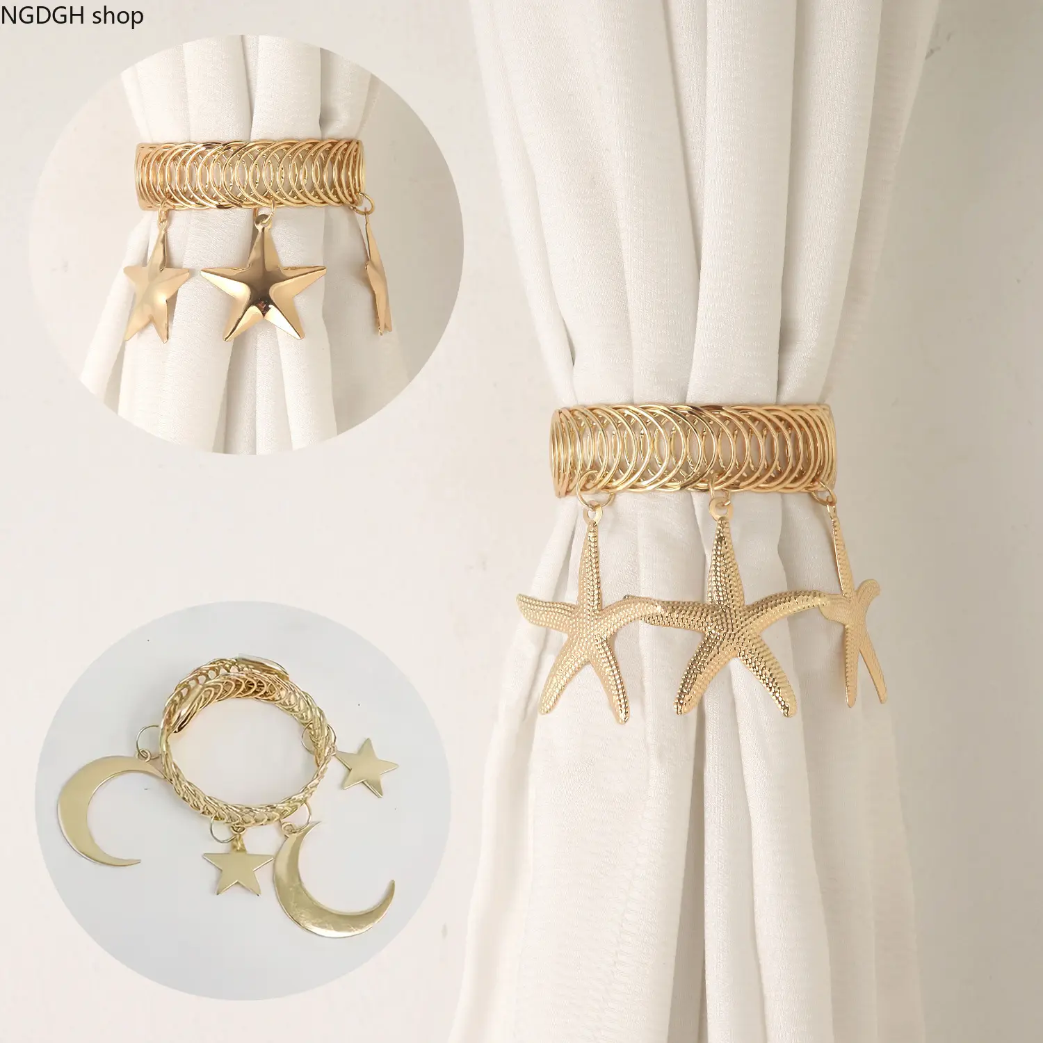 Gold Wave Geometric Curtain Tiebacks - Metal Drapery Holders, Modern Minimalist Fasteners for Bedroom, Interior Decoration Accessories, Window Tiebacks, Curtain Tieback