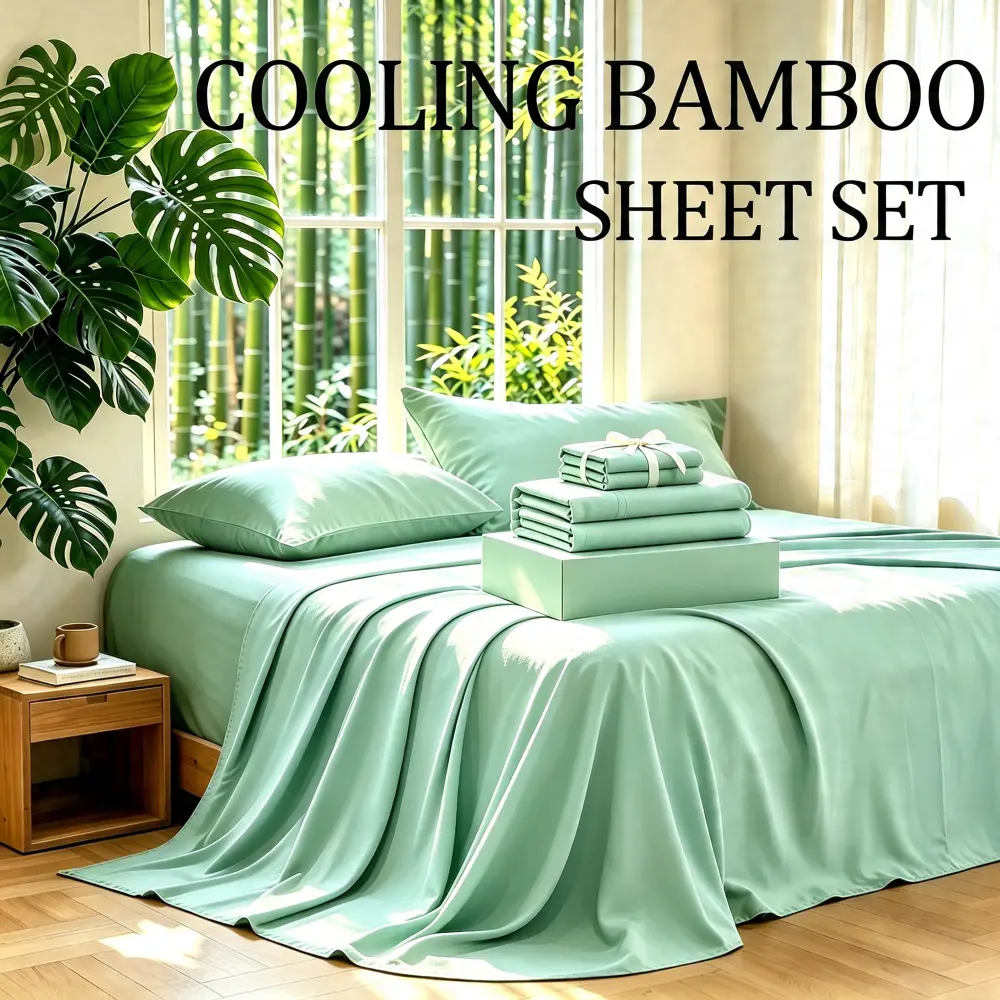 GOHOME Ultra Soft Cooling Bamboo Sheet Set, Skin-Friendly, Anti-Wrinkle, Comfortable, Deep Pocket With 14 Inch, 1 Fitted Sheet, 1 Flat Sheet, 1/2 Pillowcases Bamboo Kids Bedding Sheet, Suitable for Hot Sleepers, Good Choose for Gifts
