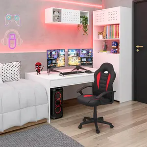 Techni Mobili Kid's Gaming and Student Racer Chair with Wheels, Red On-Site