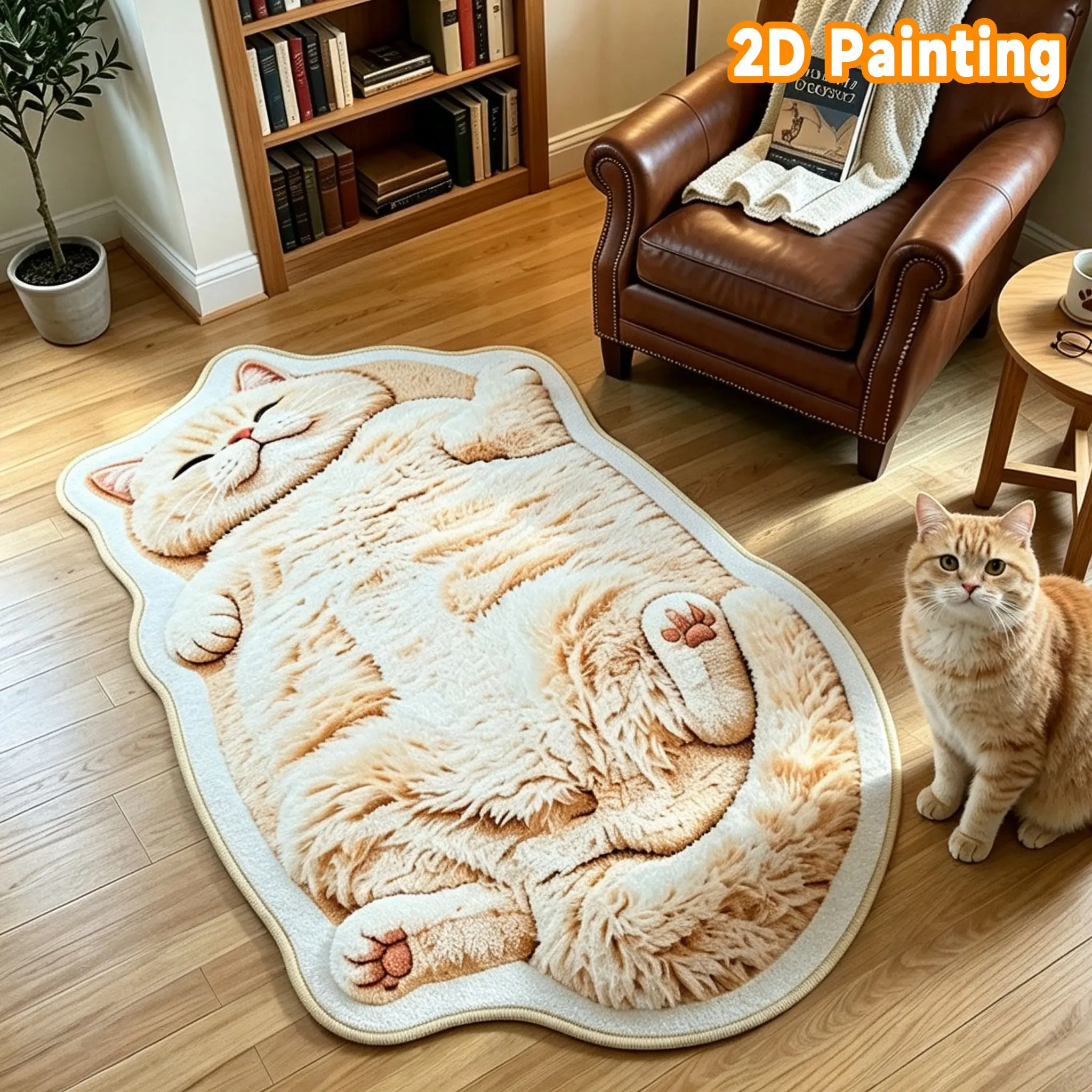 Soft Cat Bed Mat, 3D Visual Effect, Non-Slip Coating, Hand Washable, Indoor Use, British Shorthair Design, Warm Bedroom Decor